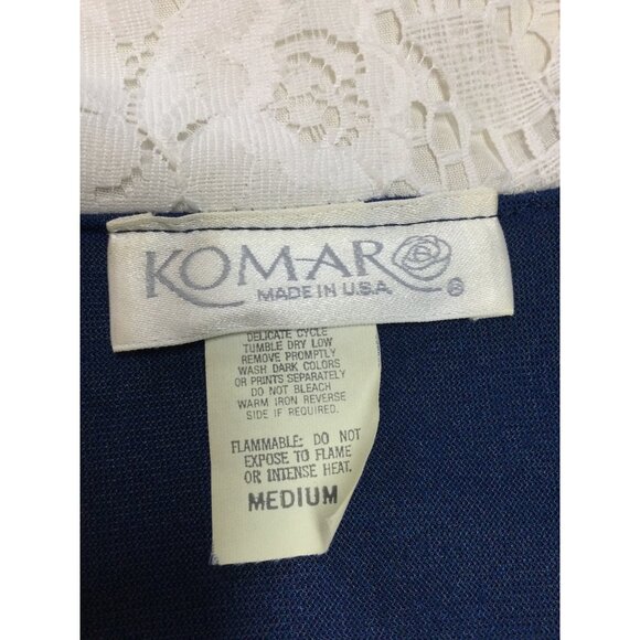 Vintage Komar Long Blue Velvet Robe Lace Trim Nightgown Size M Pockets - Picture 4 of 7